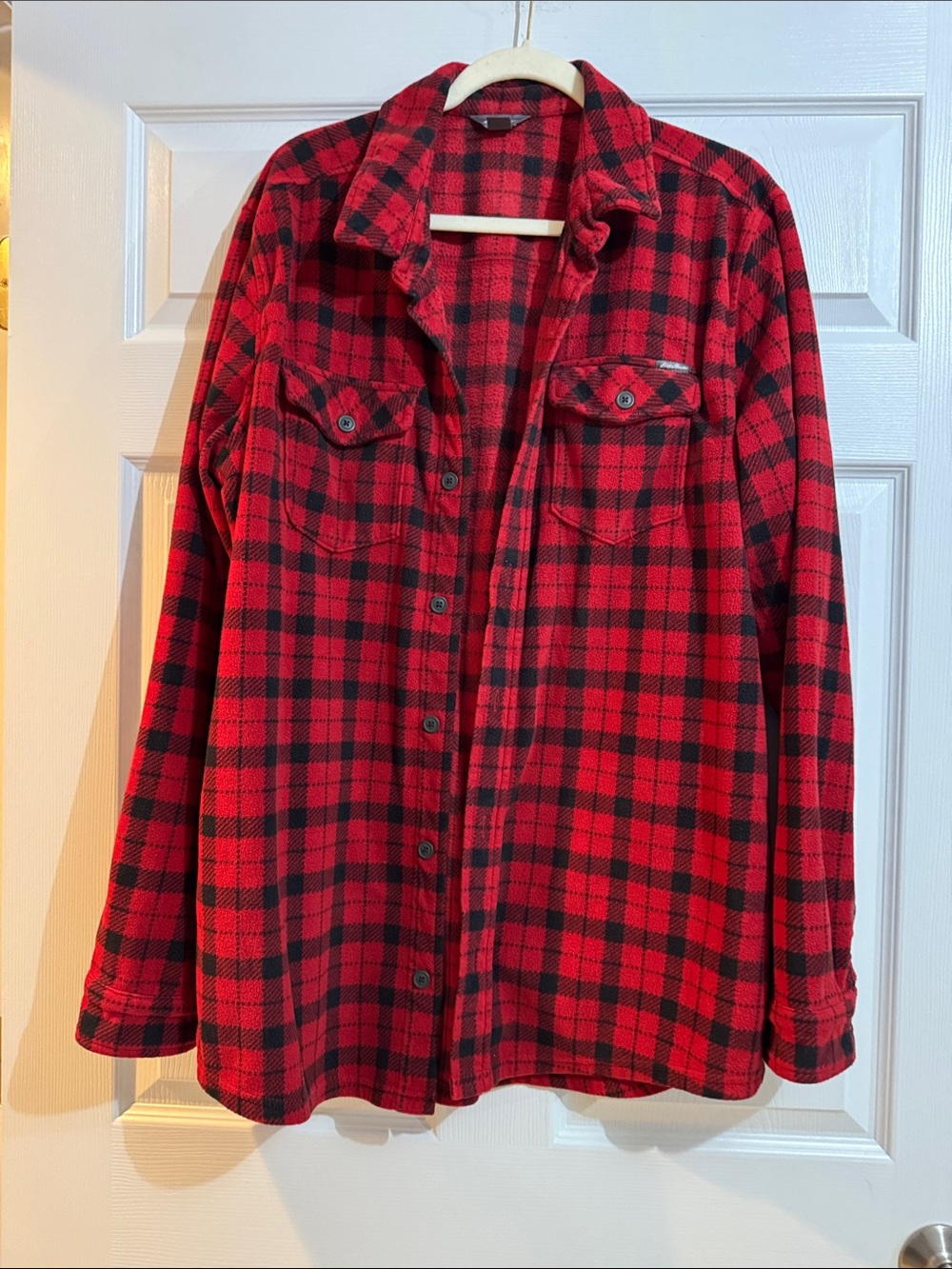 Eddie Bauer Red and Black Plaid Button-Down Shirt Jacket